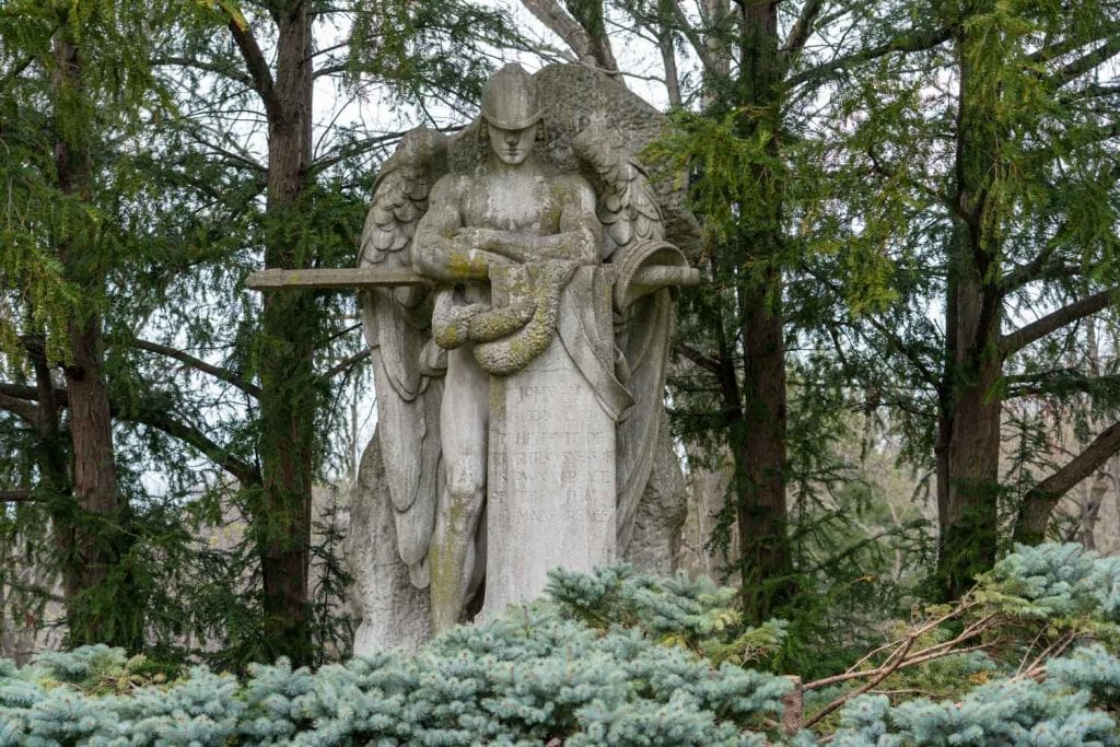 Funerary sculpture at Lake View Cemetery
