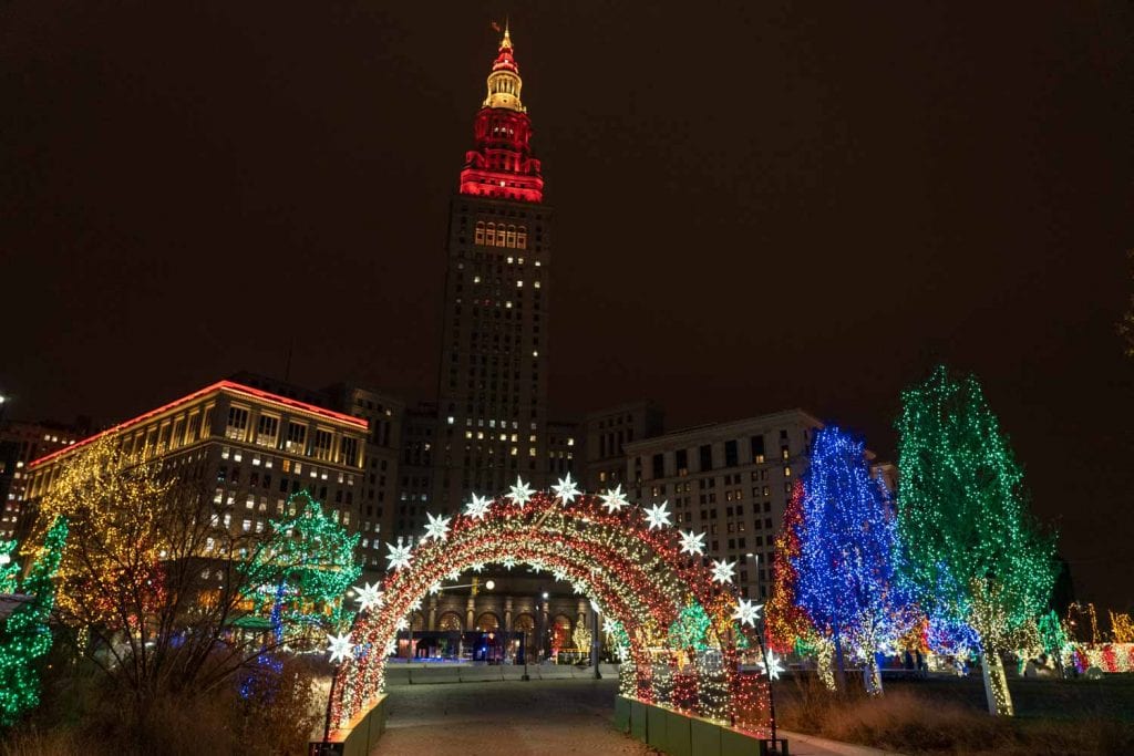 Public Square Christmas lights at night
