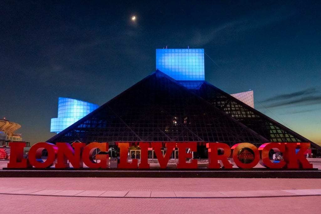 Rock and Roll Hall of Fame at night