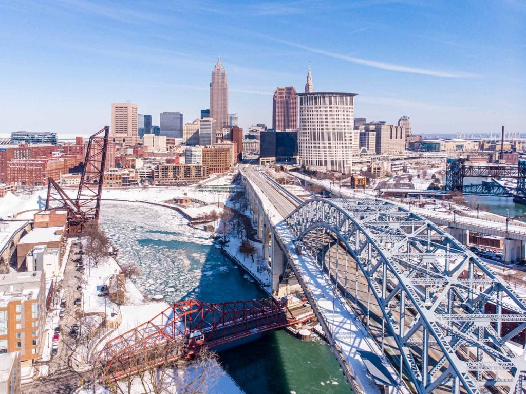 Cleveland skyline in winter