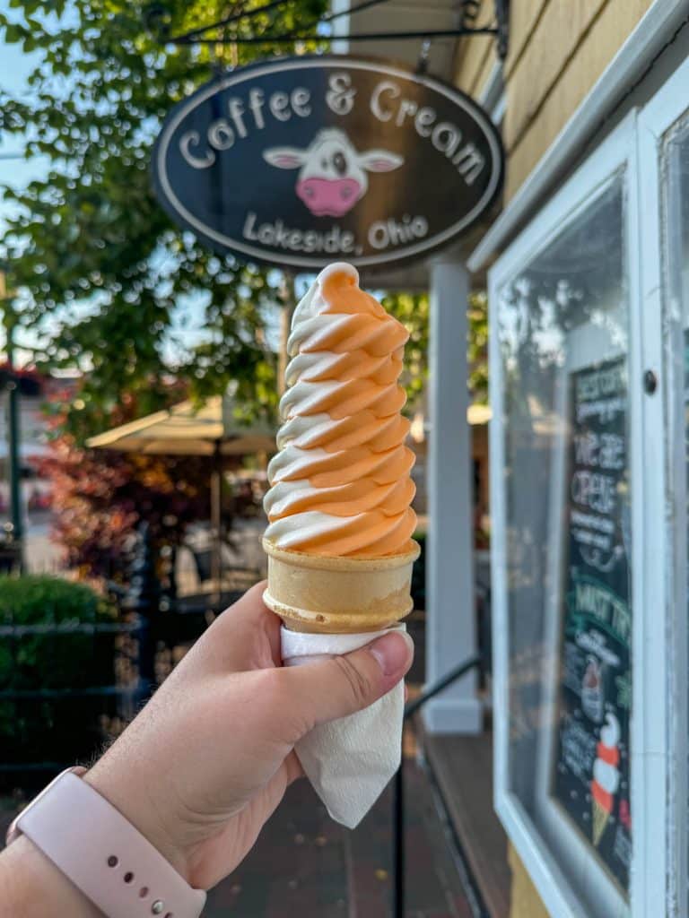 Orange vanilla soft serve cone at Lakeside Chautauqua