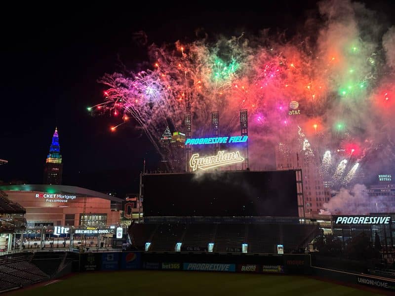 Fireworks at Progressive Field after a Cleveland Guardians baseball game