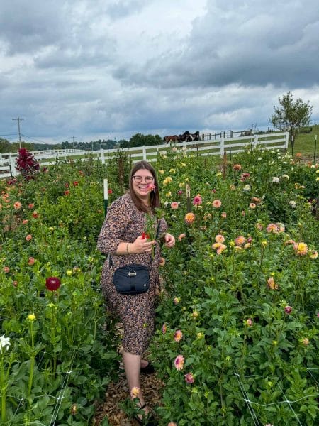 Amanda at a you-pick flower field