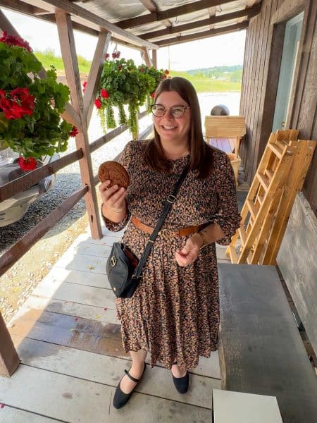 Amanda with a cookie from an Amish Bakery